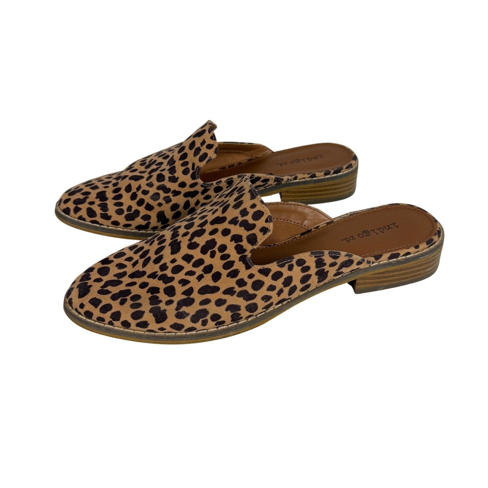 Indigo rd. Hayze Leopard Print Mule Loafers Tan Black Sandals Womens Sz US 7.5M